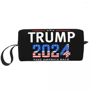 Kozmetik Çantalar Özel Trump 2024 Tuvalet Çantası Kadın ABD Bayrak Makyaj Organizatörü Lady Güzellik Depolama Dopp Kit Kutusu