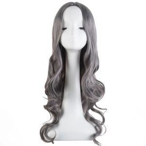 Парики парики парики Feishow синтетическая длинная вьющаяся средняя линия темно -серая женщина костюм для волос карнаваль карнавальный парик