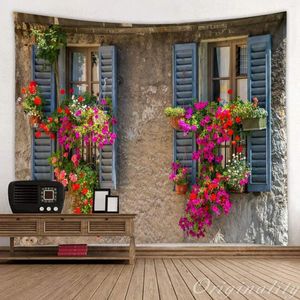 Гобелены на окно, красный цветок, бонсай, принт, тканевый гобелен, декоративные настенные художественные аксессуары для комнаты, подвесные