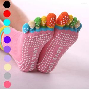 Женские носки, 1 пара ярких цветов, йога, радуга, нескользящие нескользящие носки для танцев с пятью пальцами для танцоров