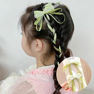 Accessori per capelli 2 pezzi Forcine per nastri lunghi per bambini Coreane Ragazze dolci Clip per nappe Eleganti intrecciati per ragazza