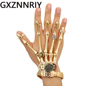 Bangles Moda Altın Punk Bilezikler Kadınlar İçin Bangles Cadılar Bayramı Aksesuarları Kafatası İskelet El Yüzüğü Elastik Steampunk Erkek Mücevher Hediyesi