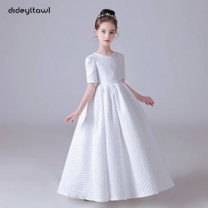 Dideyttaw Beyaz Puf Etek Zarif Çiçek Kız Elbise Düğün Partisi Kısa Kollu Konser Junior Nedime Elbisesi 240318