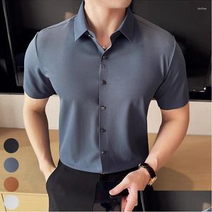 Camisa social masculina branca, camisa casual de negócios, listrada, elástica, manga curta, requintada, bordada, verão, uniforme de trabalho formal.D Otkzh