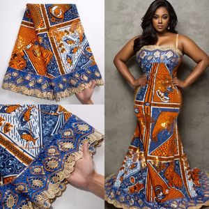 Sjd renda tecido de cera africano alta qualidade nigeriano encerado lantejoulas tecido renda ancara guipure cordão para vestidos de casamento femininos 240326