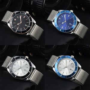 Кварцевое движение наблюдает за мужчинами супер -наручные часы Простые повседневные черно -голубые серебряные металлы AAA Vintage Luxury Watches Высококачественные знаменитые повседневную жизнь SB079