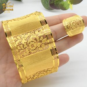 Bangles aniid Hint moda zinciri bileklik ile yüzük kadınlar nijeryalı gelin düğün mücevher hediyeleri cazibe altın renk bilezik toptan