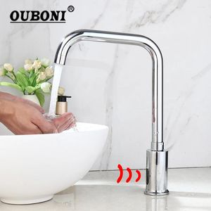 Banyo Lavabo muslukları Oboni musluk krom otomatik sensör havzası musluk soğuk su güverte monte basit stil dokunmasız mikser