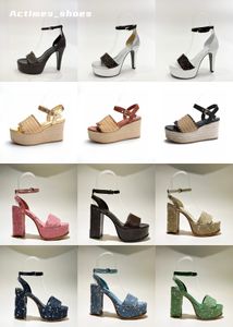 Tasarımcılar Sandalet Ayakkabı Topuklu Sandal Saten Üçgen Toka Dekorasyon Chunky Topuk 11cm Yüksek Topuklu Tasarımcı Ayakkabı Platformu Topuklar Kadın Roman Sandal Kutu 35-42