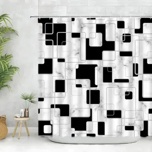 Занавески для душа, черно-белые занавески с мраморной текстурой, современные геометрические решетки, полиэфирная ткань, домашний декор, крючки для ткани