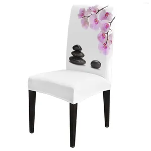 Чехлы на стулья Орхидея Черный камень Розовый цветок Белый набор чехлов Кухня Столовая стрейч спандекс чехол для сиденья для банкета, свадьбы, вечеринки