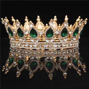 Gelin Yuvarlak Tiaras ve Taçlar Kristaller Düğün Başlıkları Vintage Kraliyet Kraliçe Kadınlar Prom Rhinestone Saç Fascinators Süsler Saç Takı Aksesuarları