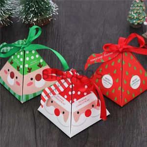 Envoltório de presente 10 conjuntos de forma de pirâmide Caixas dobráveis ​​de Natal Caixa de armazenamento de doces de papel pesado com corda e etiqueta SP01