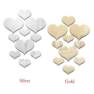 2024 10pcs Love Heart Acryl 3D Mirror Wall Sticker Mural Naklejki Zdejmowane naklejki lustra Mural Murowa naklejka nowoczesna art.