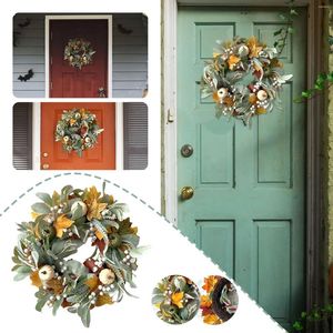 Dekoratif çiçekler, ön kapı için yıl boyunca balkabağı çelenkini son derece yapay kış çelenk kablosuz Noel aydınlatma
