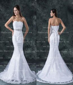 Новое поступление 2021, элегантное свадебное платье без бретелек с русалкой на шнуровке и кружевной аппликацией, WD1402175462