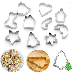 Pişirme Aletleri 2024 10 PCS/SET PASTULUZ ÇELİK Noel Çerez Kesiciler Xmas Tree Star House Bells Snoweflake Kek Bisküvi Fondan Kalıp