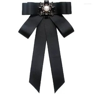 Броши в винтажном стиле с большим бантом на ленте, рубашка с предварительно завязанным черным бантом, галстук, булавки для лацканов для женщин и девочек, элегантный прямоугольник