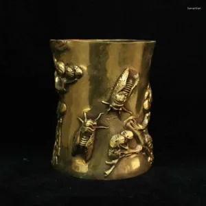 Dekoratif figürinler işaretli Çin bronz pirinç arı fırça potu kalem vazo heykel heykel
