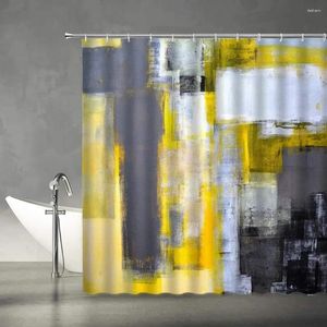 Cortinas de chuveiro cinza e amarelo cortina arte abstrata estilo grunge pinceladas pintura a óleo ombre design moderno tecido decoração do banheiro conjunto