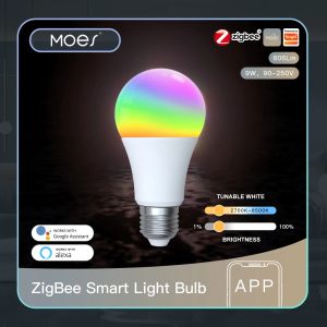 Kontrol Moes 19pcs 9W AC90240V TAYA ZIGBEE Akıllı LED LED Ampul RGB E27 Dimmabable App Uzaktan Kontrol Alexa Google Home Ses Kontrolü