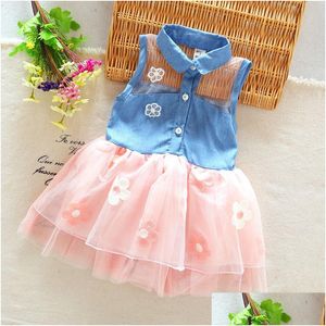 Kızlar Dress Toptan- Yeni Giyim Prenses Bebek Çocuklar Denim kolsuz üstler Tle Tutu Mini Elbise x16 Damla Teslimat Doğum Dhjcv