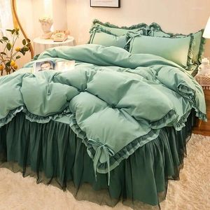 Yatak Setleri (2024 Bahar Ürün Güncellemesi) Kız Yay Set Yeşil Yatak Sıcak Yorgan Kapak Sayfası Yastık Kılıfı 4 PC