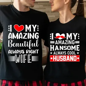Женские футболки, футболки с принтом для пары, «I Love My Amazing Hansome», муж, красивая жена, футболки для влюбленных, топы, одежда
