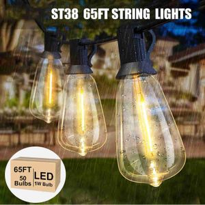 LED String ST38 String Lights 10m 15m 20m Su Geçirmez IP65 Patio Işık Dış Mekan Düğün Düğün Dekorasyonu Garden Cafe YQ240401