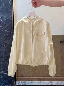 2024 Üst Tasarımcı Kadın Ceket Yaz Sarı Örgülü Halat Boksası İnce Uzun Kol Kısa Kaput Snap Button Güneş Koruma Moncleir Yeni Ceket S-XL