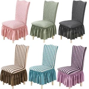 Cadeira cobre sala de jantar com saia stretchhigh capa traseira plissado elegante seersucker lavável protetor de móveis para
