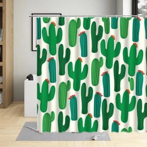 Duş Perdeleri Yeşil Bitki Boyama Perde Kaktüs Succulents Illustration Banyo ev ile kanca dekoratif bez yıkanabilir kumaş