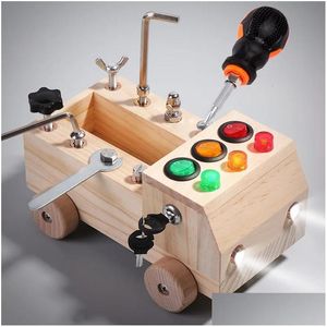 Zeka Oyuncakları Çocuk Ahşap LED Switch Meşgul Tahta Sökme ve Montaj Vidaları Fındık Aracı Araba Montessori Erken Eğitim Puzzz Dh7dn