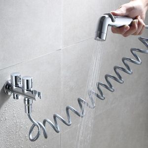 Banyo lavabo muslukları 1 adet pirinç krom bibcock iplik g1/2 'ayarlanabilir püskürtücü ve abs hortumu ile duvar montajı