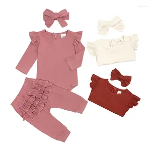 Giyim setleri bebek kız kıyafetleri sonbahar 3 adet takım elbise gündelik uzun kollu bodysuits doğumlu saç bantları pamuk pantolon tayt