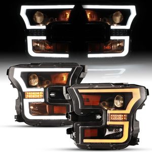 2015-2017 için Ford F150 LED Sıralı DRL Projektör Farlar Siyah Muhafaza
