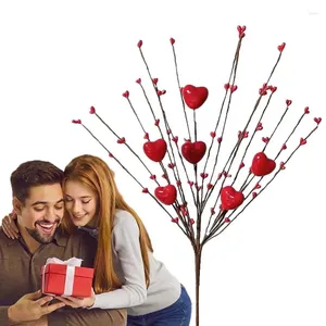 Flores decorativas Artificial Red Berry Flower Hastes Valentine's Heart Picks Dia dos Namorados para
