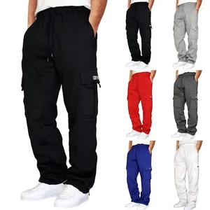 Calças masculinas Mens Sweatpants Straight Fit Corredores para Esportes e Streetwear Solto Oversized Cordão Longo Homens Multi-bolso