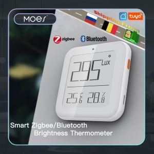 Управление MOES Smart ZigBee/Bluetooth Mesh Датчик температуры и влажности Датчик яркости света Термометр Tuya Smart Alexa Control