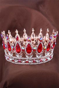 Designs europeus Royal King Queen Crown Ruby Teardrop Strass Tiara Jóias para cabelo Quinceanera coroa Casamento noiva Pageant Tiaras7196261