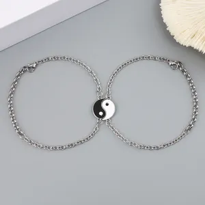 Charme pulseiras casal ornamentos para casais jóias relacionamento de longa distância aço inoxidável yin yang bond