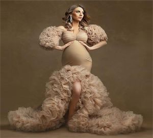 Floral fırfırlı gelin annelik elbiseleri seksi yarık kabarık kılıf elastik özel yapımı kadınlar denizkızı parti elbiseleri artı 2102244015515