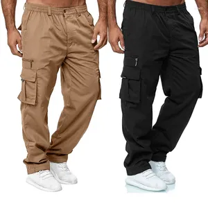 Pantaloni da uomo 2024 Cargo Summer Button Zip Vita elasticizzata Pantaloni larghi Casual Multi-tasche Dritto Abbigliamento sportivo da esterno