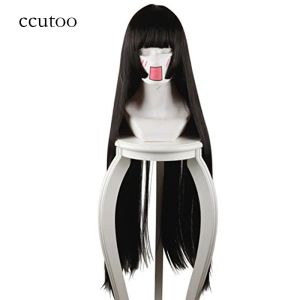 Peruklar ccutoo jabami yumeko 80cm x uzun anime cehennem kız enma ai düz siyah sentetik saç cosplay peruk ısı direnci lif