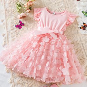 2024 novo vestido de verão para meninas de 2 a 6 anos borboleta bonito aniversário infantil vestido de princesa cor sólida elegante vestido de festa de casamento 240402