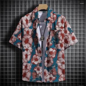 Camisas casuais masculinas manga curta com gola virada para baixo para estilo praia