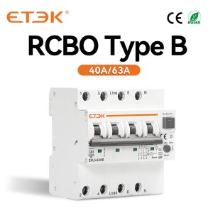 Управление Etek Type B Rcbo Автоматический выключатель остаточного тока 10ka 3p+n 4p 40a 63a Защита от перегрузки по току 30ma Ekl5