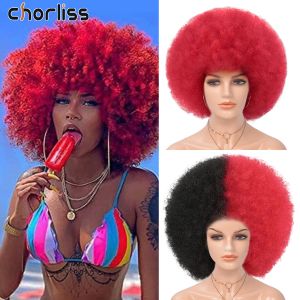 Peruklar Afro Pluff Kinky Curl Sentetik Saç Perukları Noel Kırmızı Pembe Sarışın Kısa Kıvırcık Peruk Kadınlar Erkekler Isı Dayanıklı Cosplay Perukları