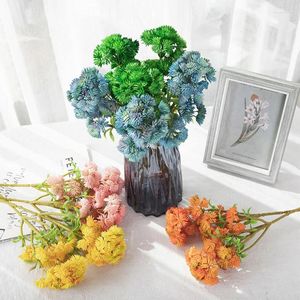 Декоративные цветы, имитирующие 6 головок, букет цветов цветной капусты, подсолнечника, искусственные семена риса, сочные, поддельные, настоящее прикосновение, абердинские фрукты, зеленый цвет