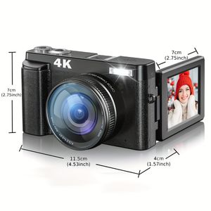 4K Fotoğraf ve Video Otomatik Nişanlama Anti-Shake, SD kartlı 48MP Vlog Kamera, 3 '' 180 ° Flip Ekran Flaşlı Kompakt Kamera, 16x Dijital Zoom